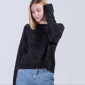 Black Round Neck Chenille Sweater